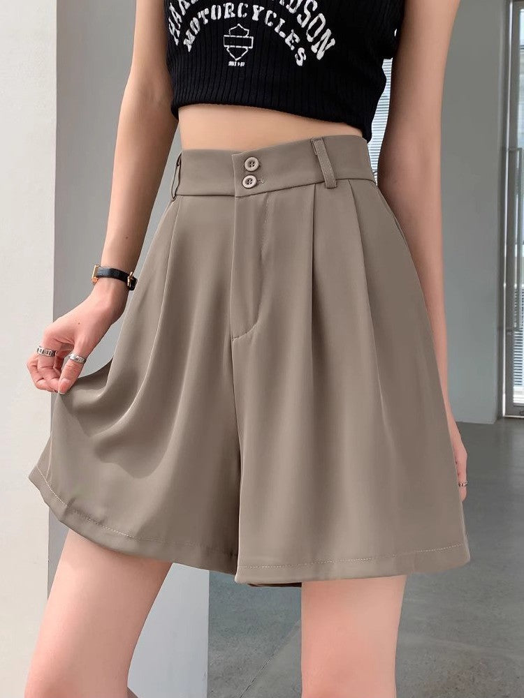 Vintage Five-point Pants Women's 2024 Autumn Suit Shorts High Waist Loose Straight Casual Wide-leg A- shaped Five-point Pants