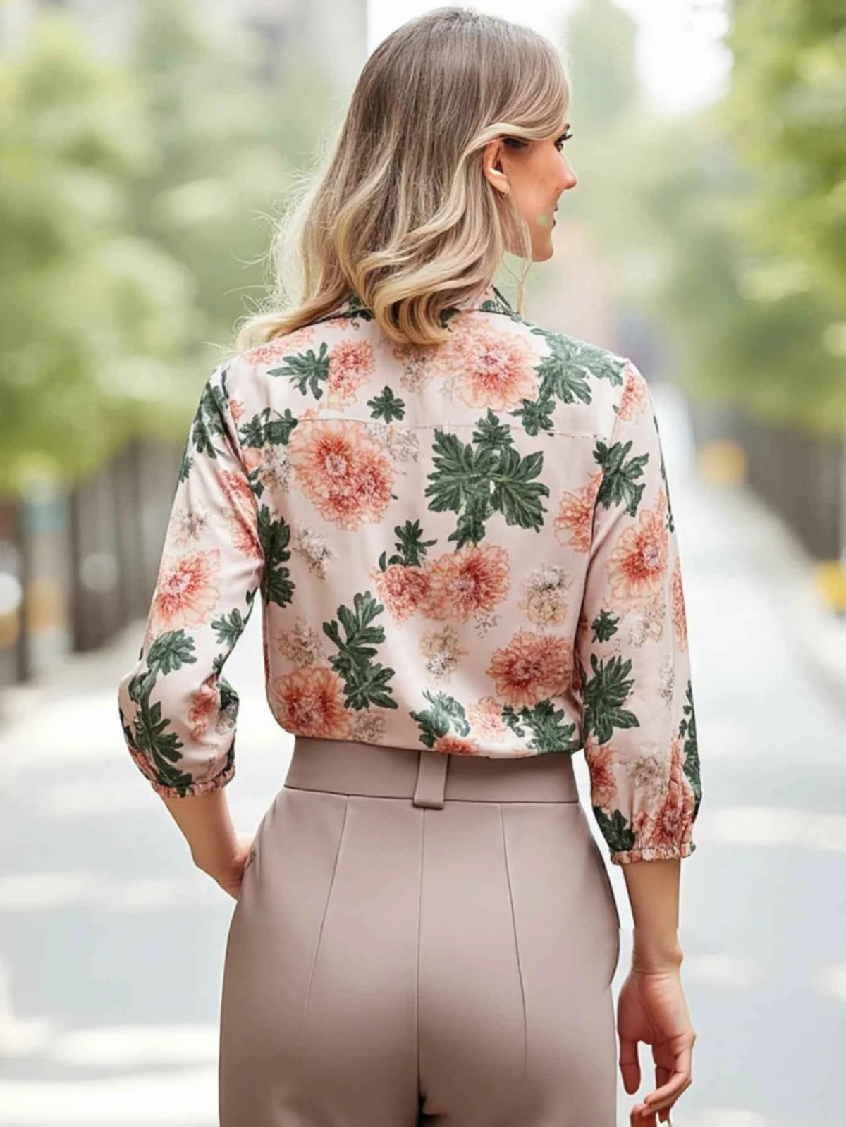 Women's Floral Print Blouse | Point Collar Button-Front Top