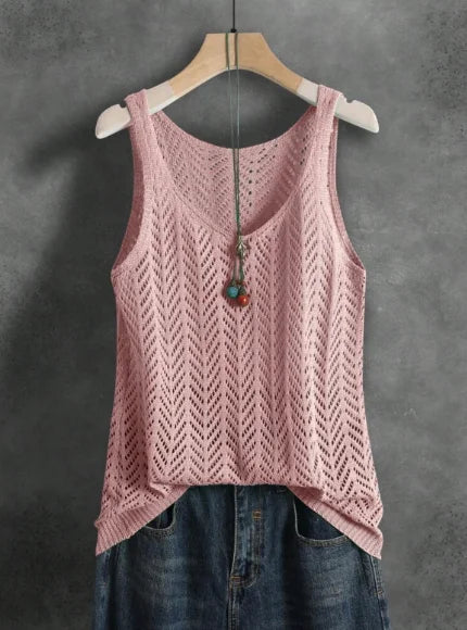 Ladies Elegant Solid Color Knitted Vest Summer Thin Layer Short Outerwear Tank Top Suitable for Denim Jeans