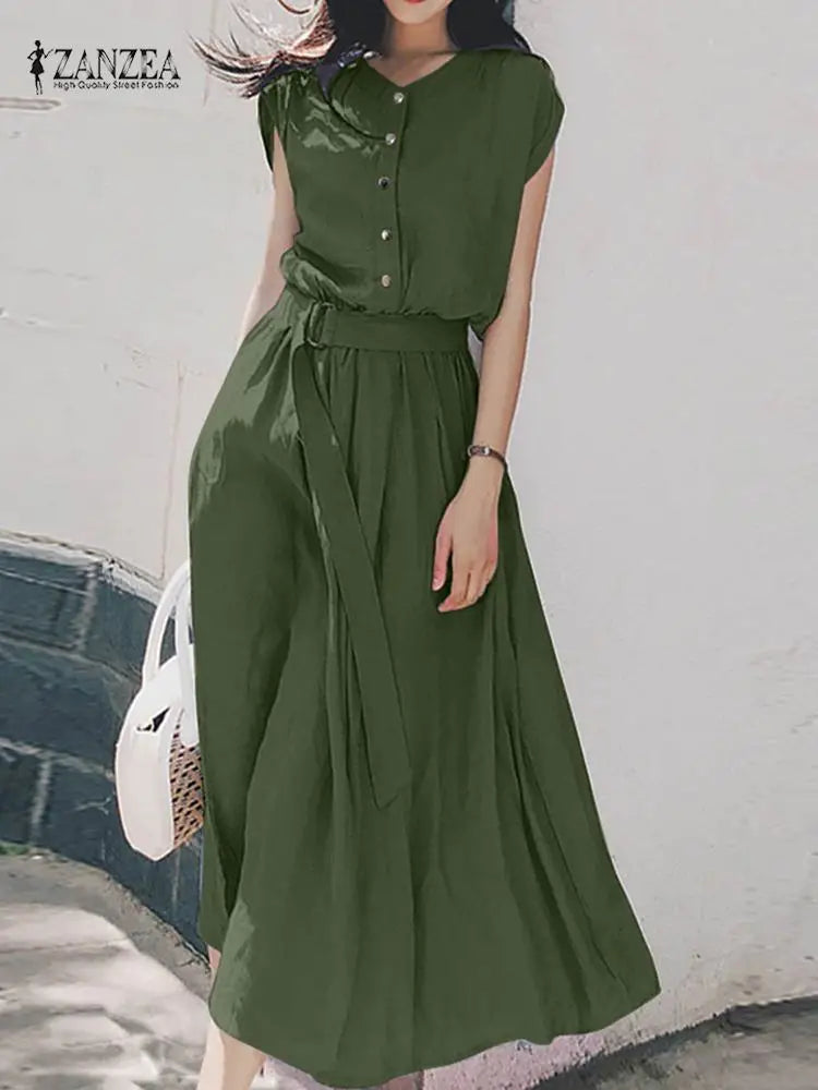 Short Sleeve Midi Sundress — Elegant Casual Party Kaftan Dress