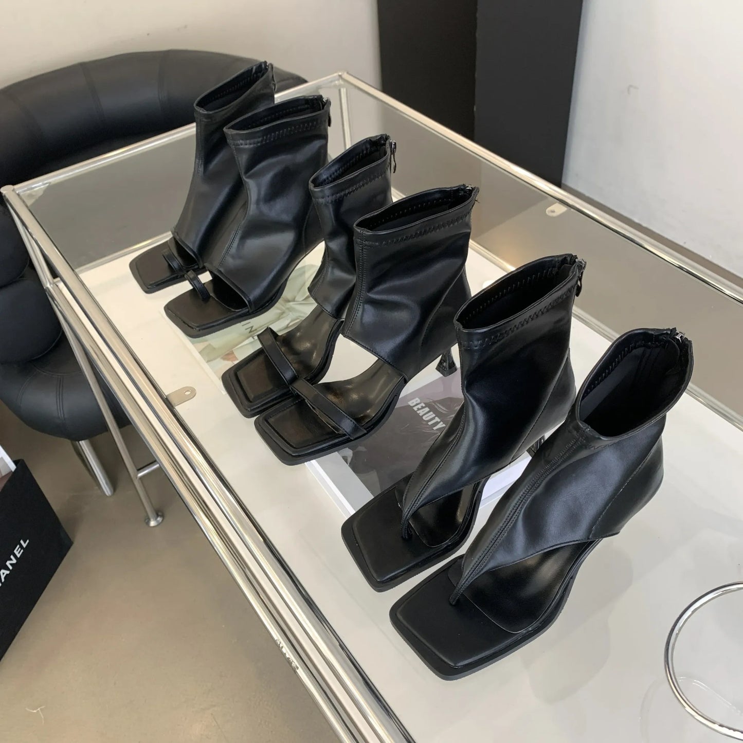 High Heels Women Fashionable Cool Boots Summer New Style Back Zipper High Heels Toe Cover High Top Sandals Womens Shoes