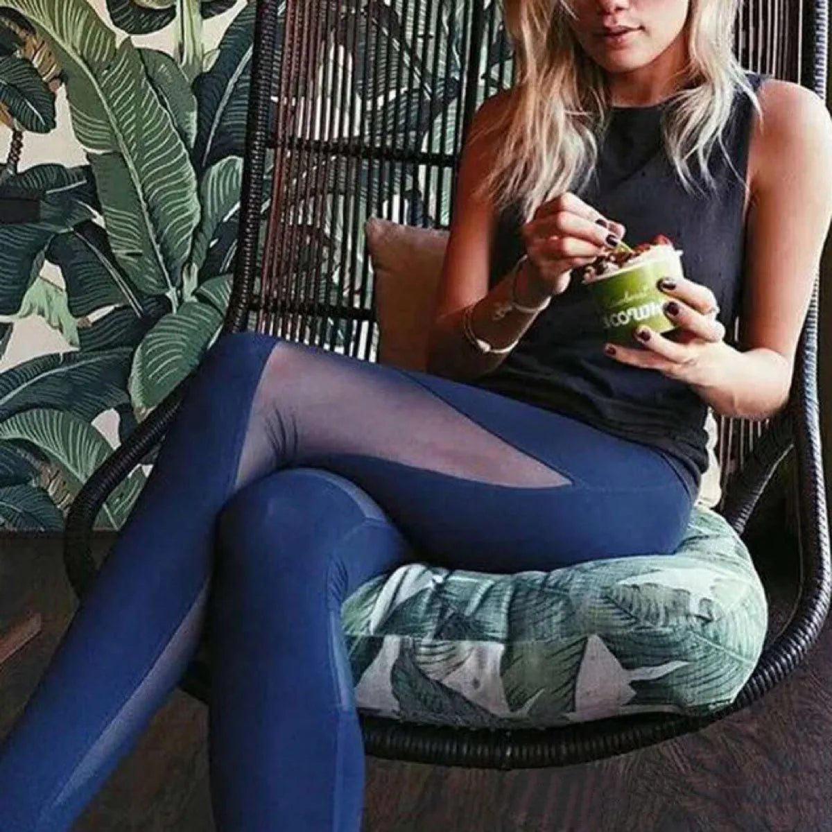 Women High Waist Mesh Patchwork Leggings Foot Stirrup Stretch Slim Workout Yoga Pants Breathable Sheer Gym Fitness Tights