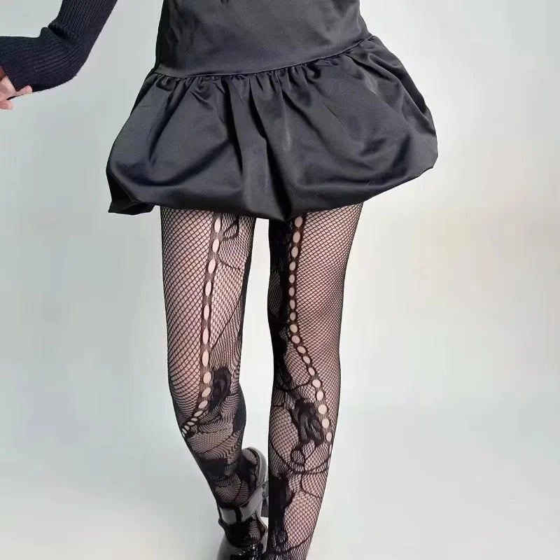 Women Sexy High Waist Fishnet Stockings Mesh Club Tights Panty Knitting Net Pantyhose Ripped Jeans Match Long Socks Lingerie Hot