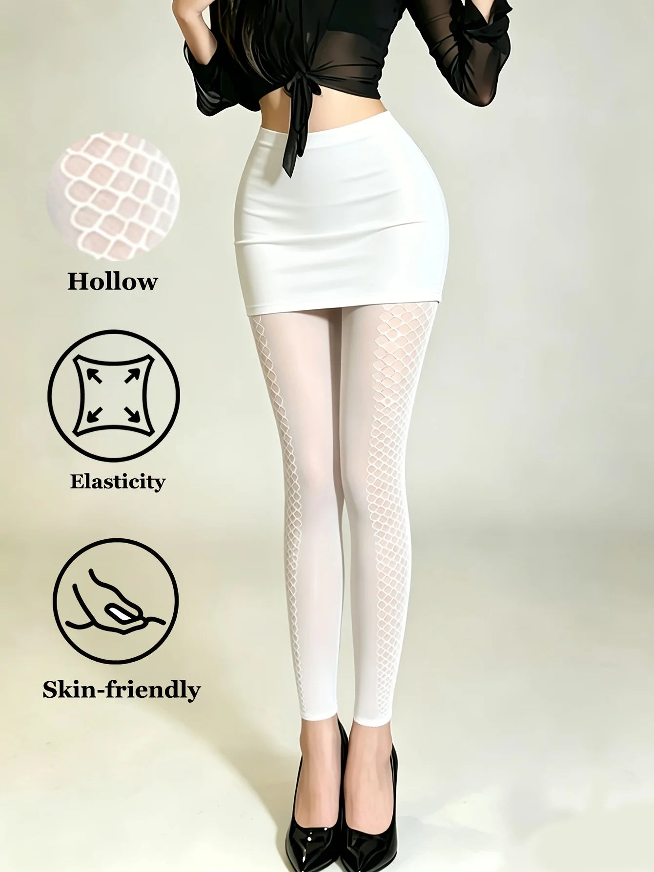 Women's Side Hollow Fishnet Tights – Ankle-Length Sheer Mesh Pantyhose