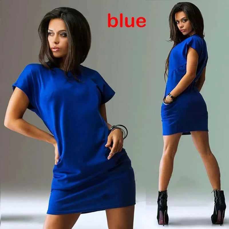 Women's A-Line Mini Dress – Solid Color Short Sleeve O-Neck with Pockets