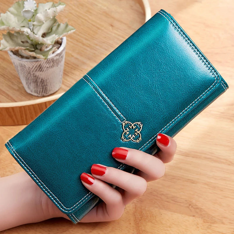 Women's Luxury Long Wallet – PU Leather Purse with Card Holder & Zip Coin Pocket