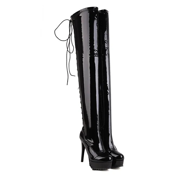 Boots Over The Knee Boots Women's Hollow Design High Heel Boots Platform Shoes High Heels Cool Boots Sexy Night club Shoes