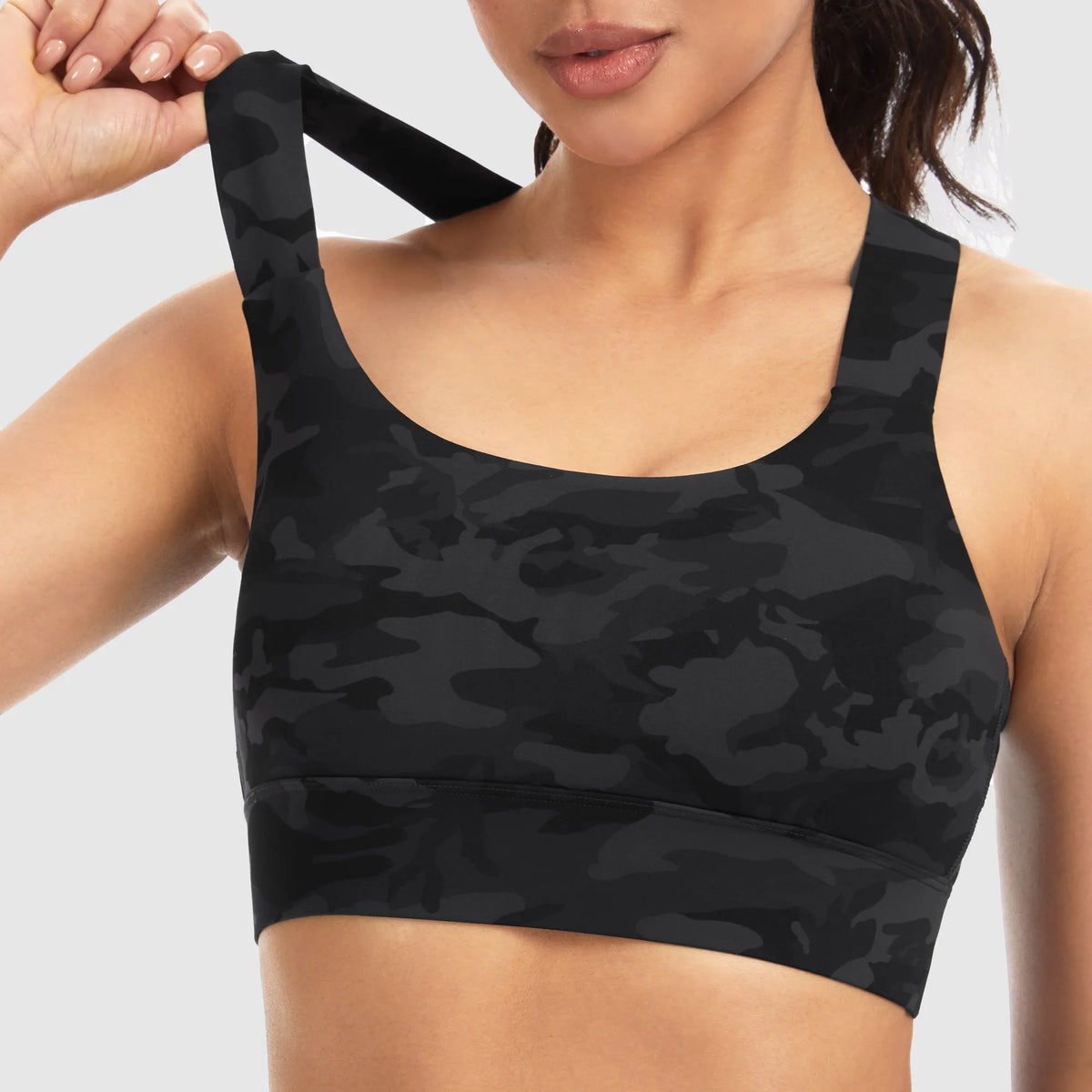 THE GYM PEOPLE Women's V-Cross Back Padded Sports Bra – Square Neck Yoga Workout Crop Top