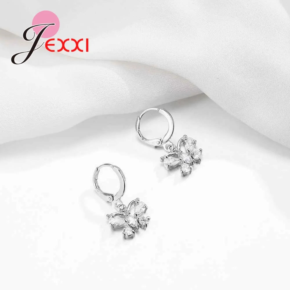 Exquisite Jewelry Sets Genuine 925 Sterling Silver Zircon Pendant Necklace Earrings Set for Women Crystal Bowknot Bijoux