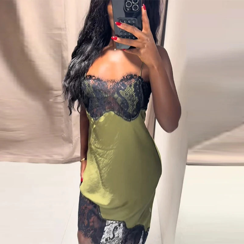 Vintage Lace Knee-Length Dress — O-Neck Exposed Waist Party Dress