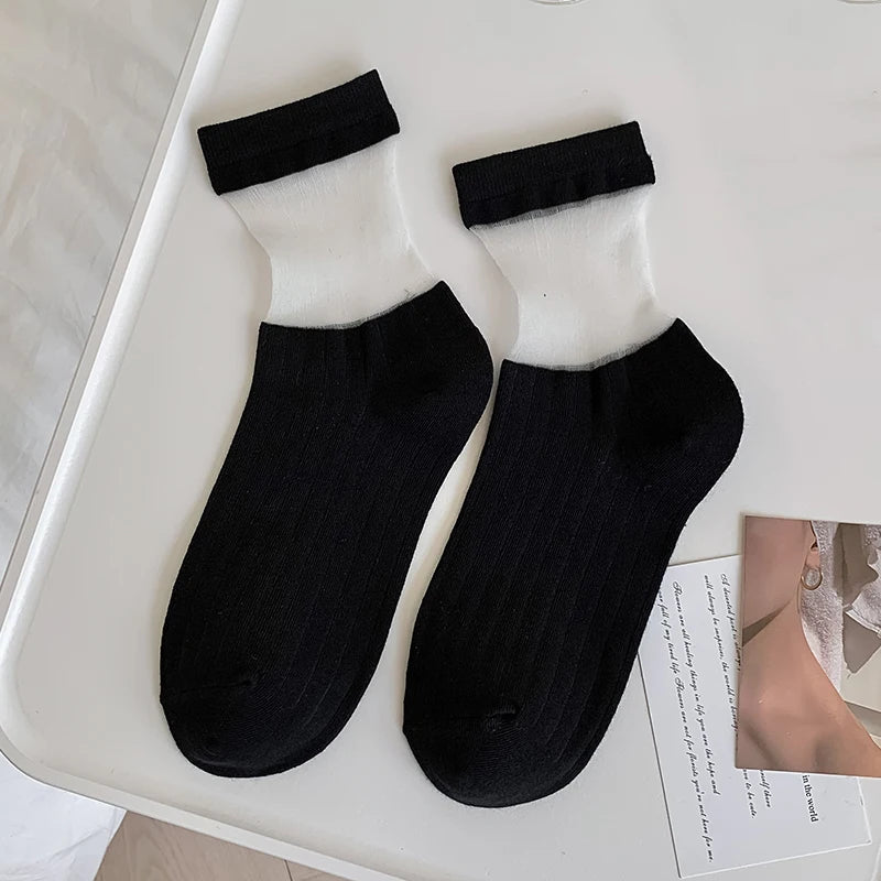 Sheer Crew Socks for Women — Thin, Breathable & Soft in 4 Colours