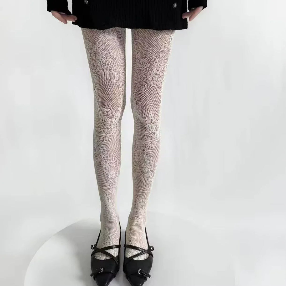 Floral Mesh Thigh-High Stockings – Lace Fishnet Pantyhose for Women