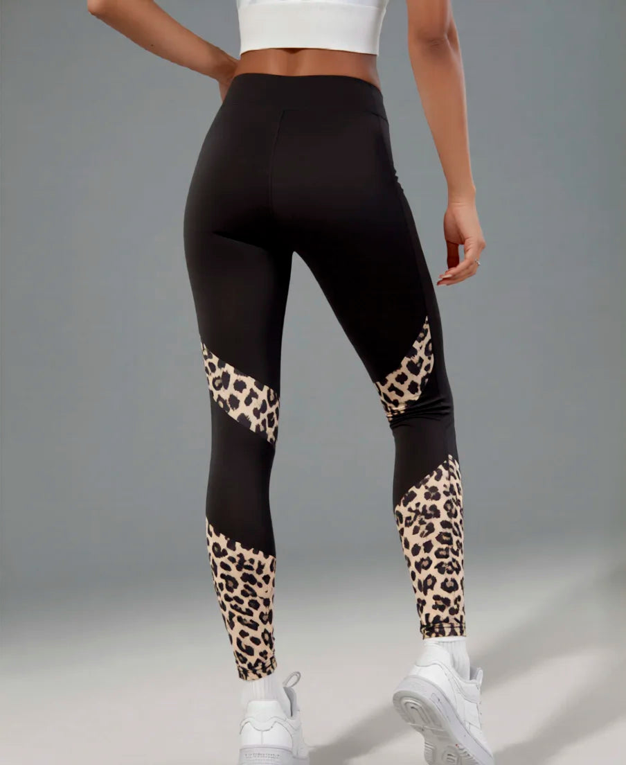 Women's High-Waist Leopard Print Leggings with Side Pockets