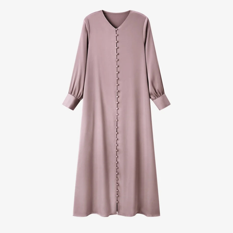 Satin Button Dress — Lightweight Comfortable Dressy Women’s Wear