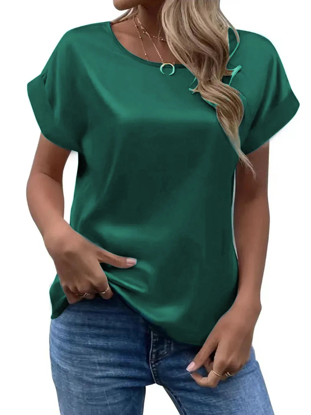 Satin Batwing Blouse for Women — Loose Fit, O-Neck Summer Top in 4 Colours