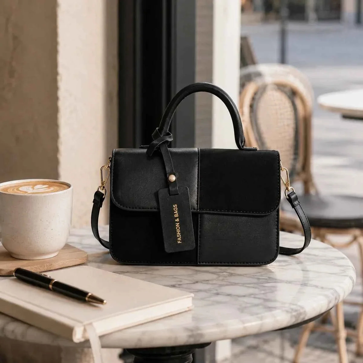 Women's Black Shoulder Bag, Small Top Handle Handbag with Adjustable Crossbody Strap, Elegant Structured Purse for Casual, Work, Shopping & Everyday Use