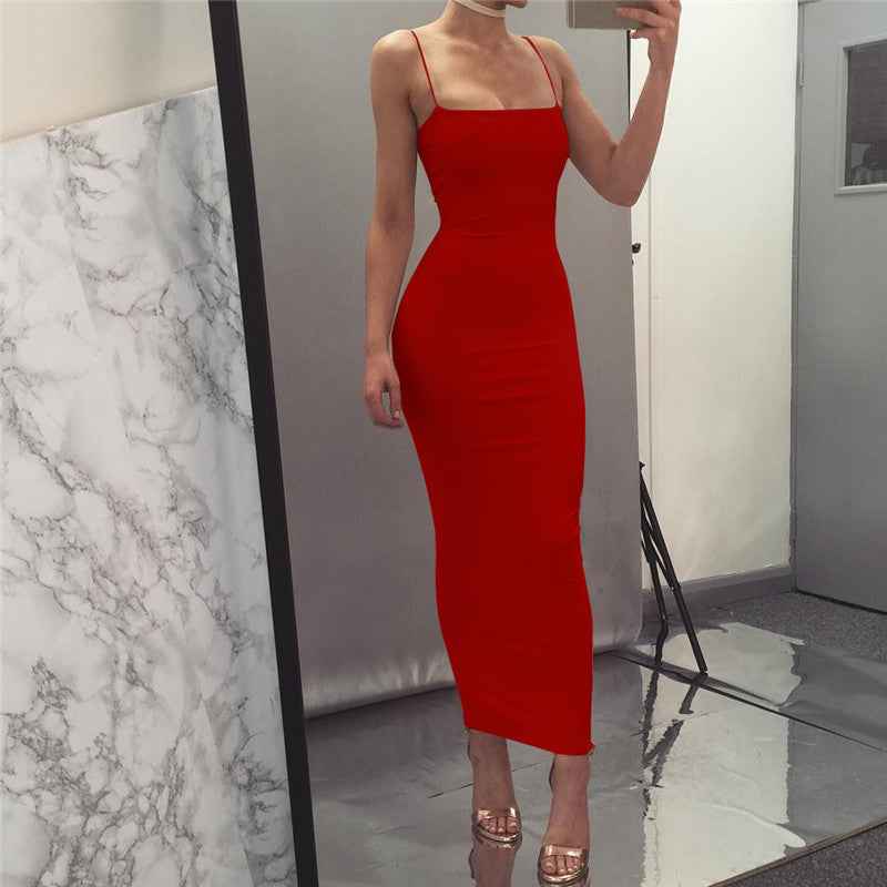 Amazon wish European and American women's long suspender dress 2019 summer new nightclub sexy slim dress