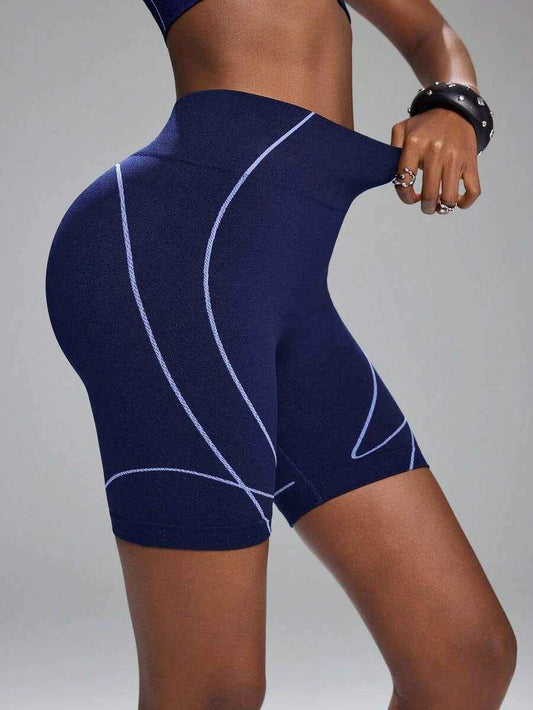 Seamless Colorblock Biker Shorts - Blue
