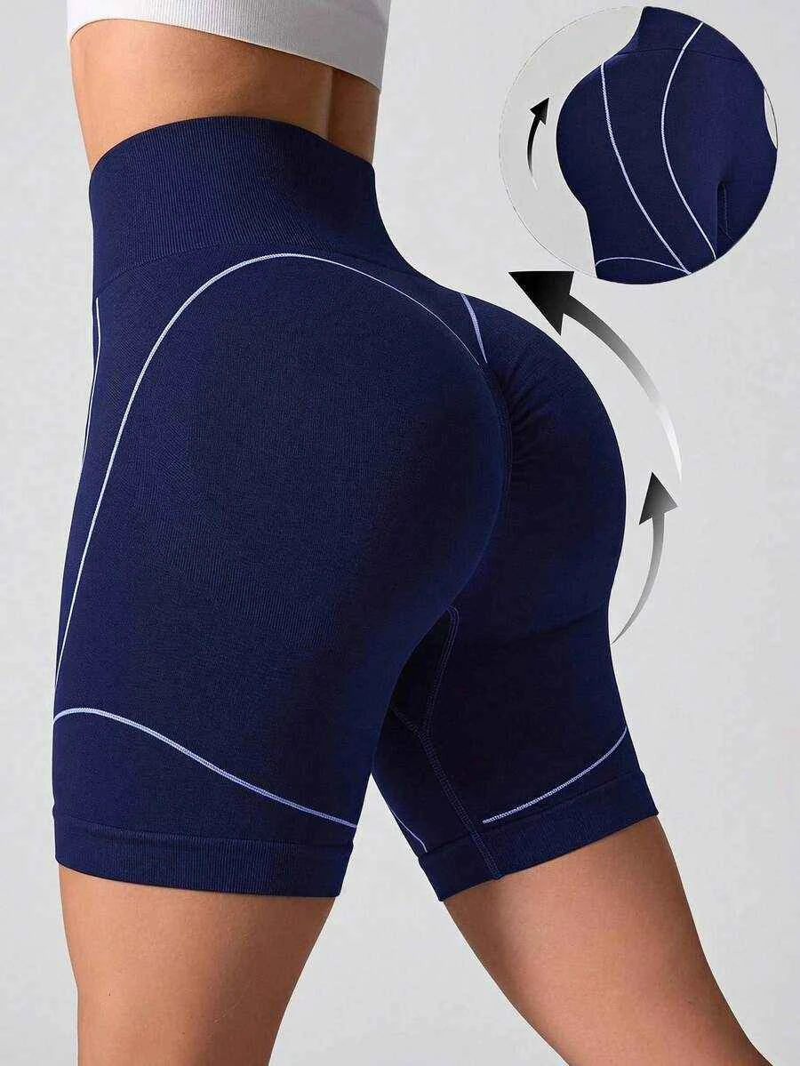 Seamless Colorblock Biker Shorts - Blue