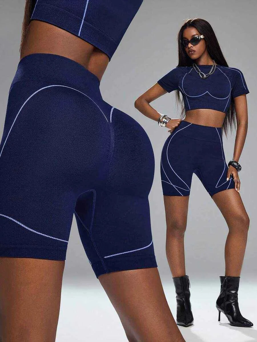 Seamless Colorblock Biker Shorts - Blue