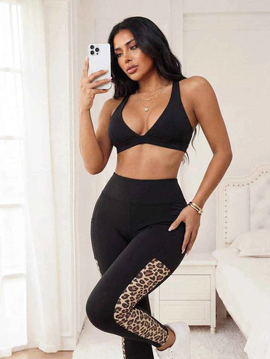 Easithlete Easithlete Women's Fashion Elastic Contrast Lace High Waist Phone Pocket Leggings