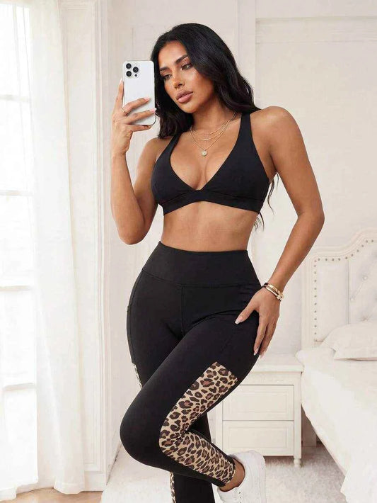 Easithlete Easithlete Women's Fashion Elastic Contrast Lace High Waist Phone Pocket Leggings
