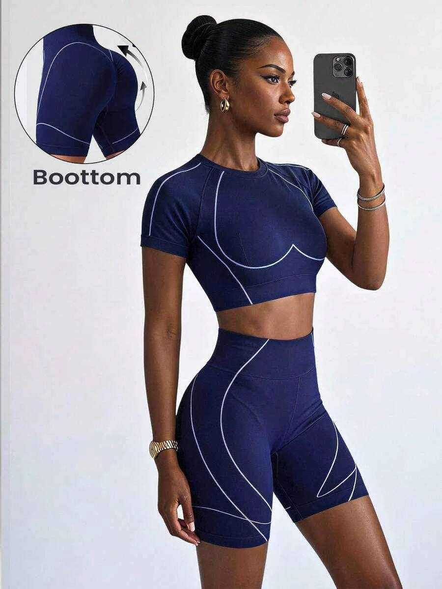 Seamless Colorblock Biker Shorts - Blue