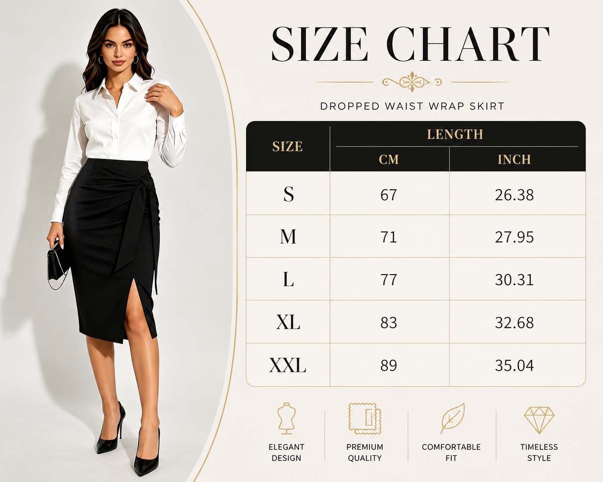 Women's Black Wrap Midi Skirt | High Waist Tie-Knot Ruched Bodycon