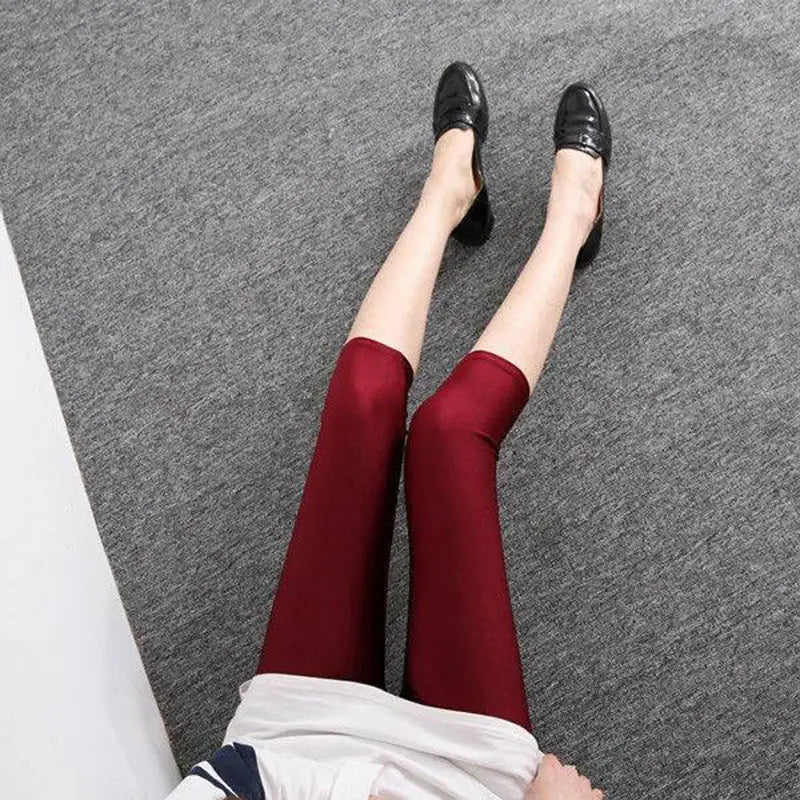 women summer knee length capris lady fashion solid black gray skinny pencil short pant bright shine shorts capris