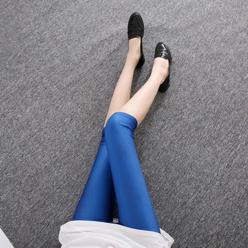 women summer knee length capris lady fashion solid black gray skinny pencil short pant bright shine shorts capris