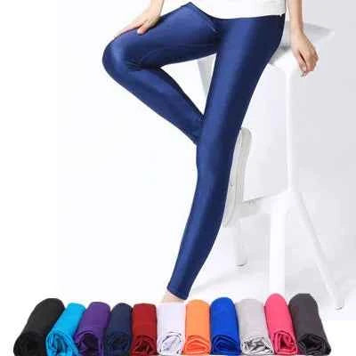 Women's High-Waist Shiny Leggings – Stretchy Ankle-Length Pants