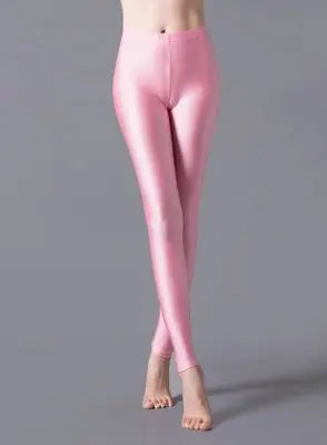 Women's High-Waist Shiny Leggings – Stretchy Ankle-Length Pants