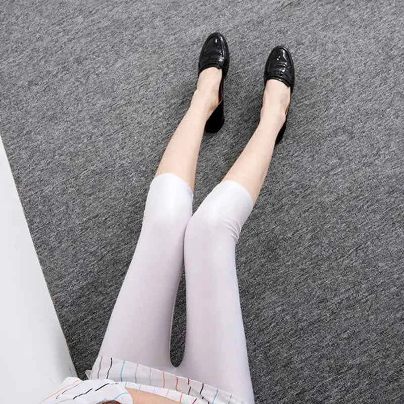 women summer knee length capris lady fashion solid black gray skinny pencil short pant bright shine shorts capris
