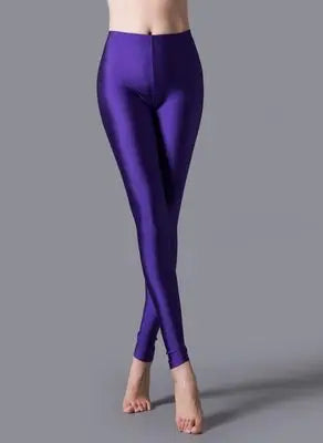 Women's High-Waist Shiny Leggings – Stretchy Ankle-Length Pants