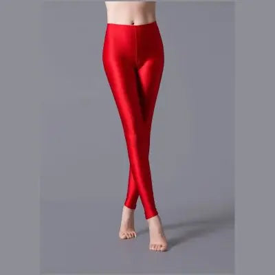 Women's High-Waist Shiny Leggings – Stretchy Ankle-Length Pants