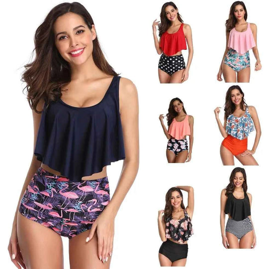 Swimwear Ruffles Women Suits Two Piece Sets Printed Beachwear High Waist Bikini Set Bottoms Push Up Tankini Swimsuits Wo