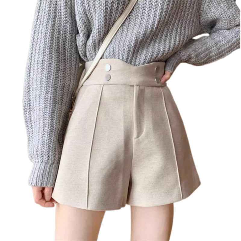 Autumn and Winter New Fashion High Waist Wide Leg Outer Wear Boots Pants for Children and Students Korean Style Loose Thickened Woolen Shorts Trendy
