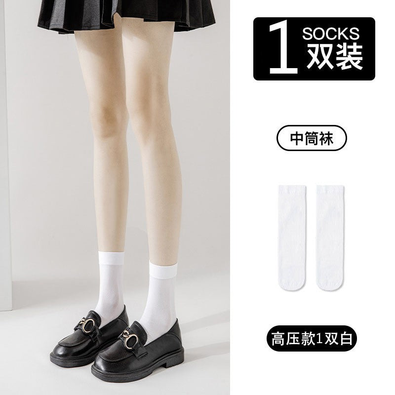 Jk Japanese-Style White Sheer Stockings for Women, Pure Desire Bare-Leg Artifact, Summer Thin Pineapple Stockings, Anti-Snag Black Pantyhose
