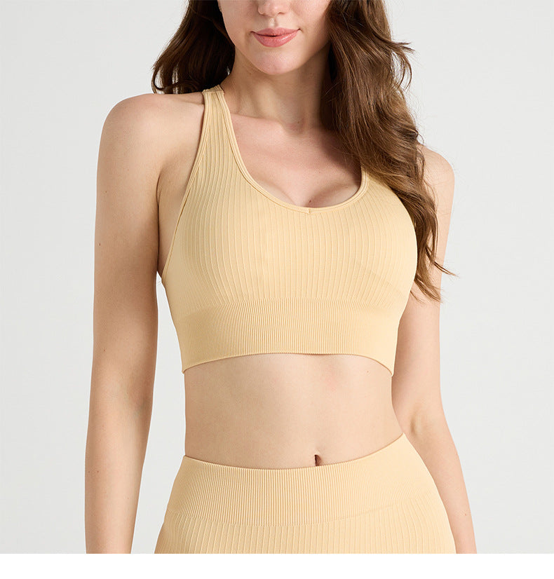 Cross-Border Threaded Yoga Clothing Sports Suit, High-End Women's Wearable Seamless Training Quick-Drying Running Fitness Clothing