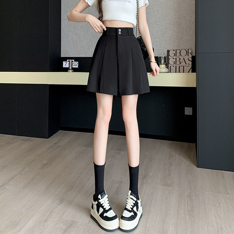New Casual Autumn Suit Shorts Women's High Waist Slimming Loose Black Year Five Wide Leg 2024 Pleated Skirt Pants