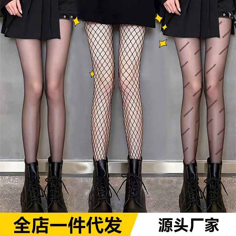 Guangzhou Baihui women's fishing net socks anti-hook silk thin love black silk long one-in-one socks European and American jk pantyhose wholesale