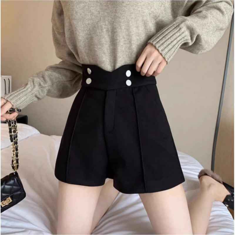 Autumn and Winter New Fashion High Waist Wide Leg Outer Wear Boots Pants for Children and Students Korean Style Loose Thickened Woolen Shorts Trendy