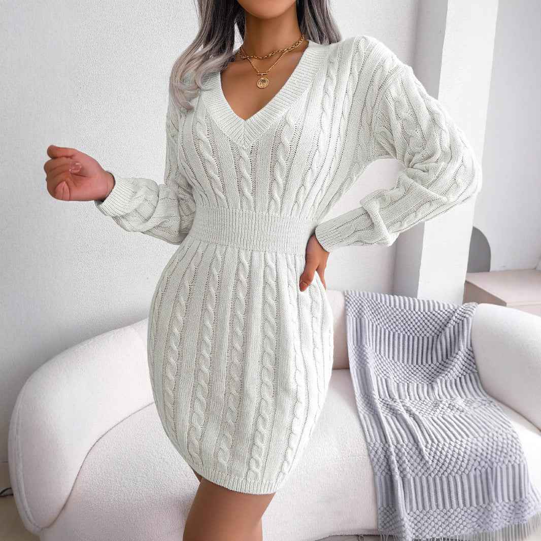 Ins Style Real Shot Autumn and Winter European and American Fashion Waist Twist Hip Dress Sweater Skirt Amazon Cross-Border Women's Clothing