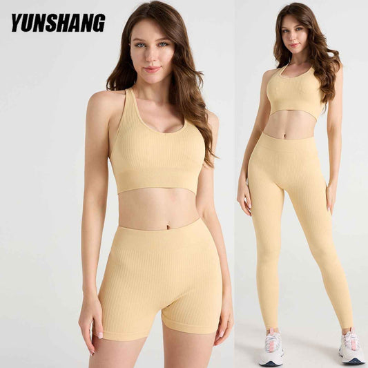 Cross-Border Threaded Yoga Clothing Sports Suit, High-End Women's Wearable Seamless Training Quick-Drying Running Fitness Clothing