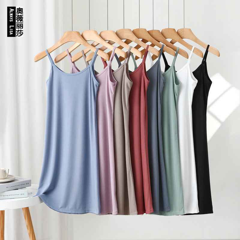 Women's outer-wear suspender skirt 2024 Summer thin ice silk dress loose inner bottoming skirt nightdress underskirt