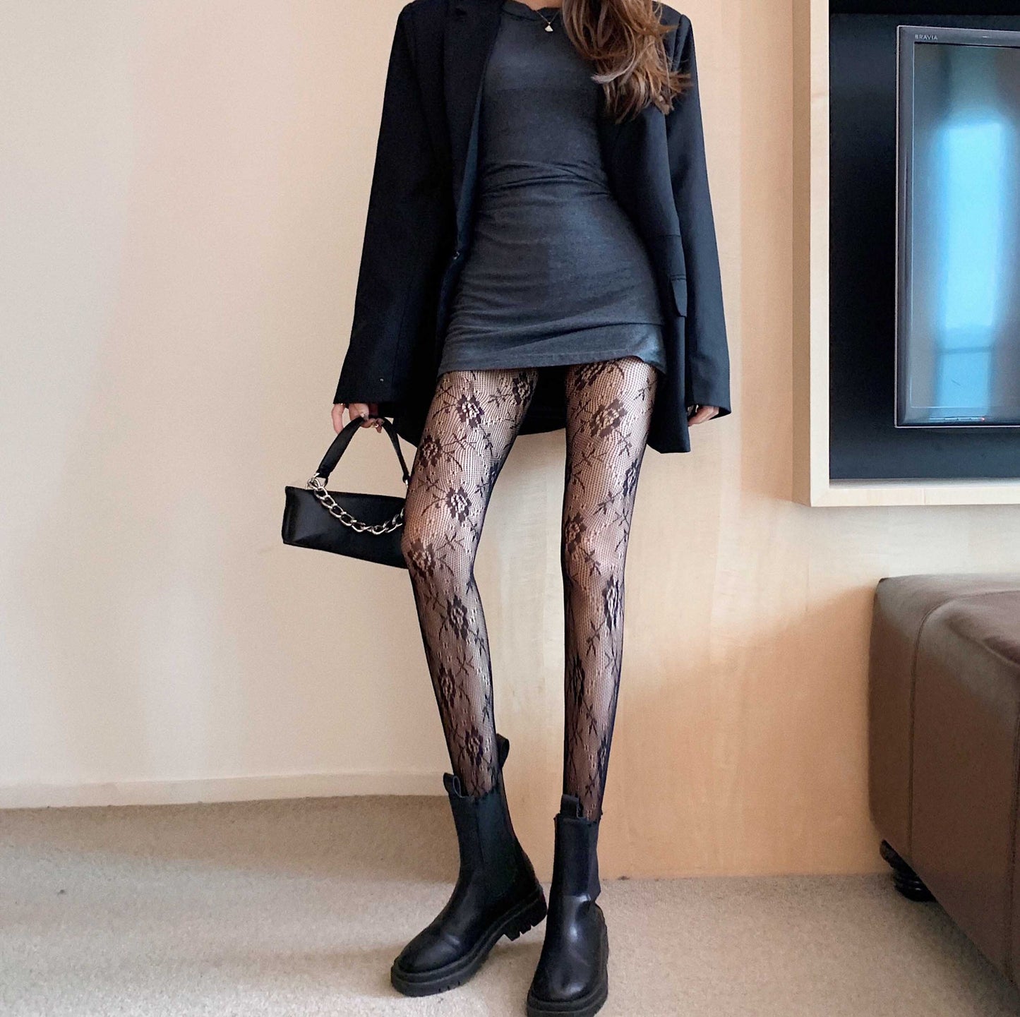 Japanese-Style Fishnet Stockings, Anti-Snag Thin Spring/Summer Women's Heart-Patterned Black Long Pantyhose, Jk Tights Wholesale