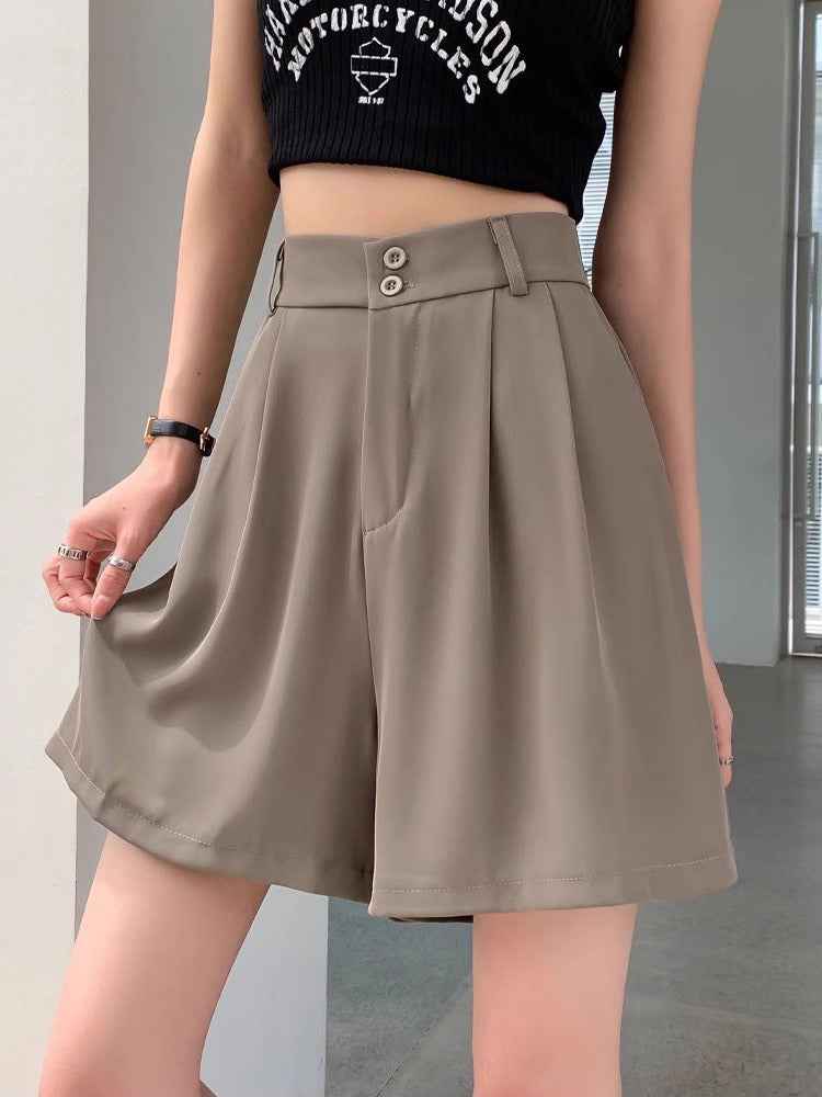 Vintage Five-point Pants Women's 2024 Autumn Suit Shorts High Waist Loose Straight Casual Wide-leg A- shaped Five-point Pants