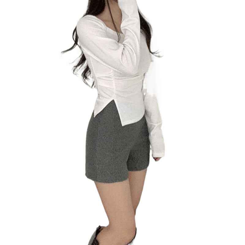 Black Woolen Shorts Women's Autumn and Winter 2024 New High Waist Slimming Hot Girl's Hip-wrap Pants Tight Casual Outwear Pants