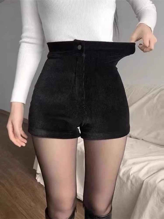 Corduroy shorts for women 2023 autumn and winter New High waist slimming straight tights fashionable Korean style small boot pants
