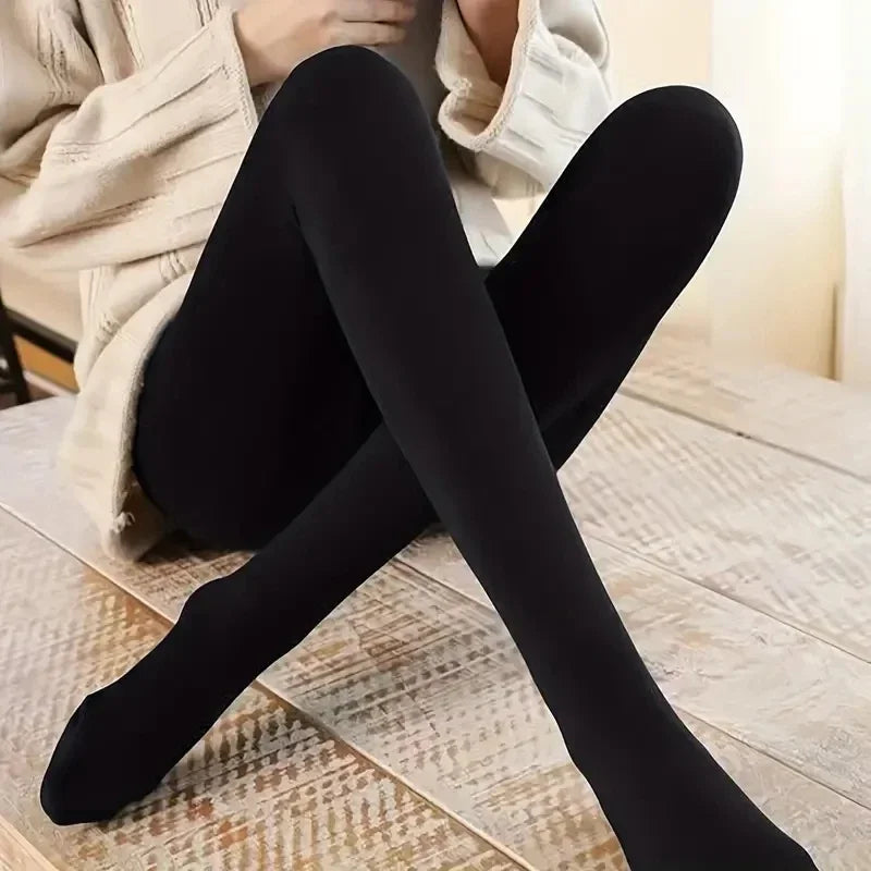 Women's Black High-Waisted Thermal Stretch Leggings, One Size